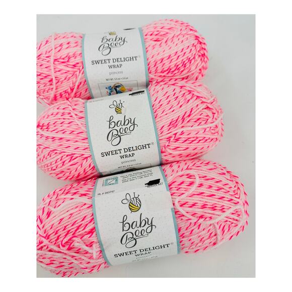 3 Baby Bee Sweet Delight Wrap Baby Yarn Pink White PRINCESS Crochet Lovey - Picture 1 of 6